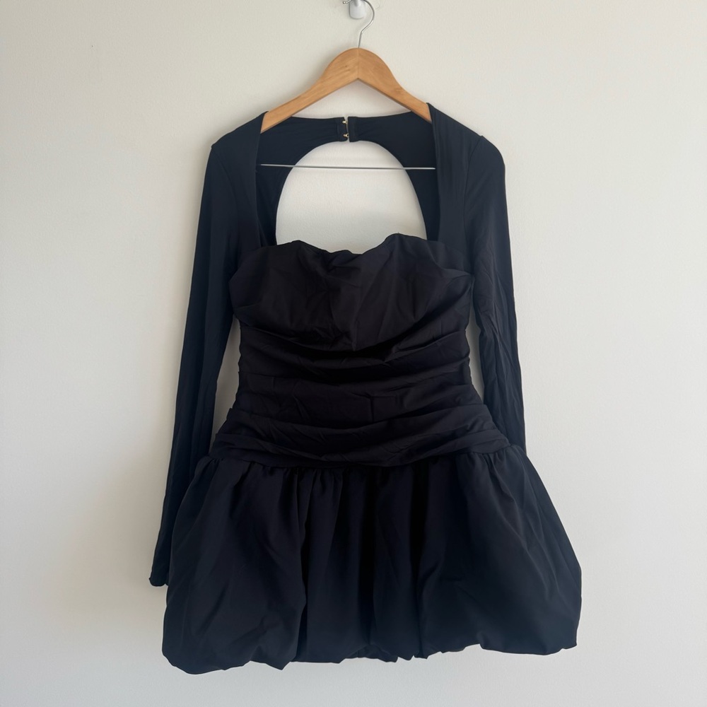 Oh Polly | Viola Long-Sleeve Bubble Hem Mini Dress in Black ~ NWT US 10 - Picture 7 of 11